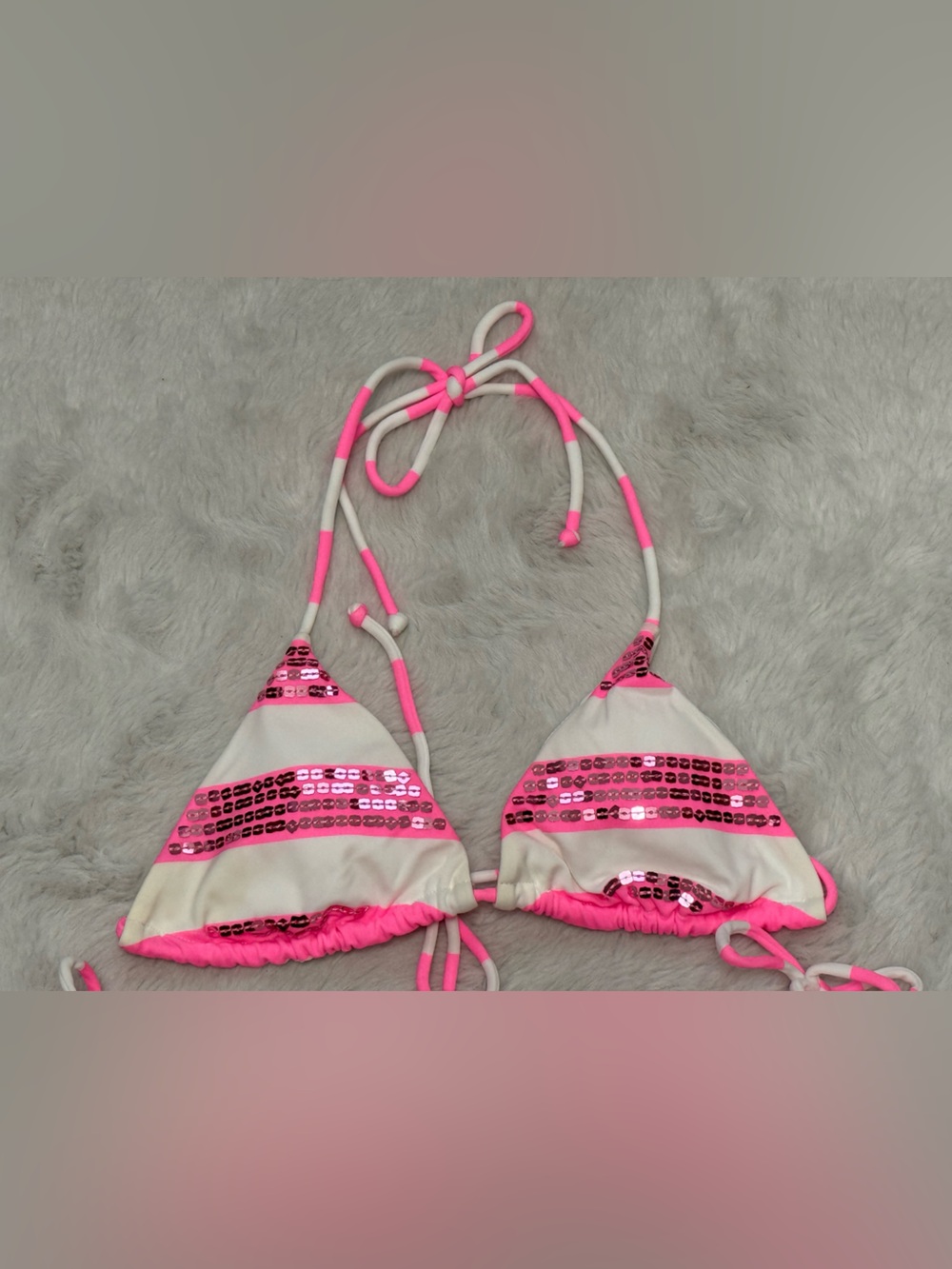 Victoria's Secret Pink and White Sequin Stripe Triangle Bikini - Picture 3 of 6